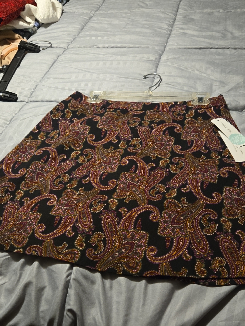 Margaret M Black Paisley Mini Skirt with Purple & Gold Accents